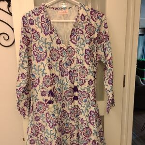 Floral Long Sleeve Dress - Purple and Blue